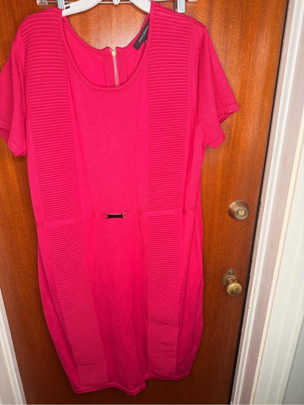 Ashley Stewart Fuchsia Ribbed-Panel Mini Dress